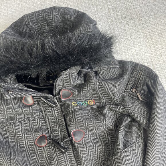 Coogi Coat Women XL Black Faux Fur Removable Hood Parka Jacket Anorak *READ* - Picture 2 of 16
